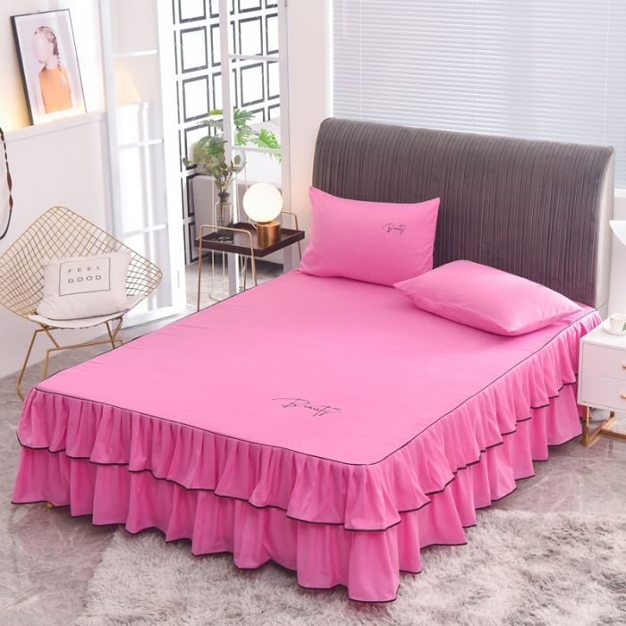 91家纺网 家纺一手货源 找家纺 金米诺 2020新款双层绣花床裙 亮粉