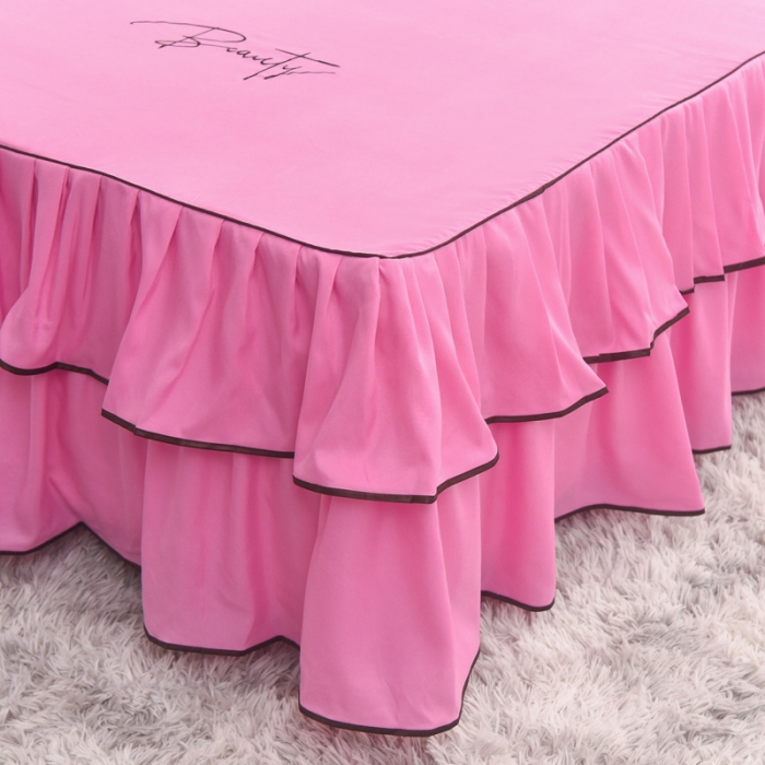 91家纺网 家纺一手货源 找家纺 金米诺 2020新款双层绣花床裙 亮粉