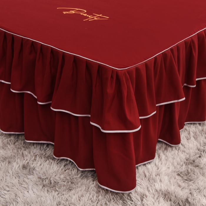 91家纺网 家纺一手货源 找家纺 金米诺 2020新款双层绣花床裙 深红