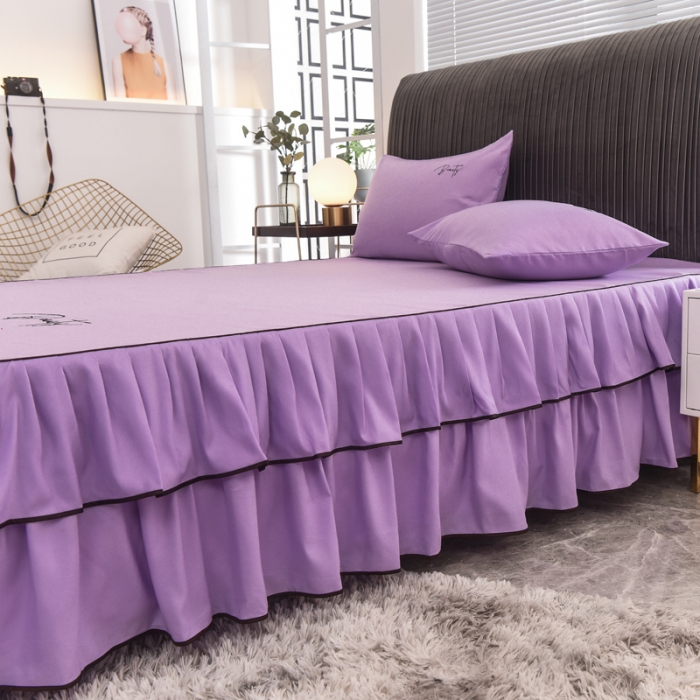 91家纺网 家纺一手货源 找家纺 金米诺 2020新款双层绣花床裙 紫色