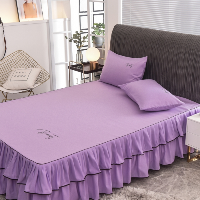 91家纺网 家纺一手货源 找家纺 金米诺 2020新款双层绣花床裙 紫色