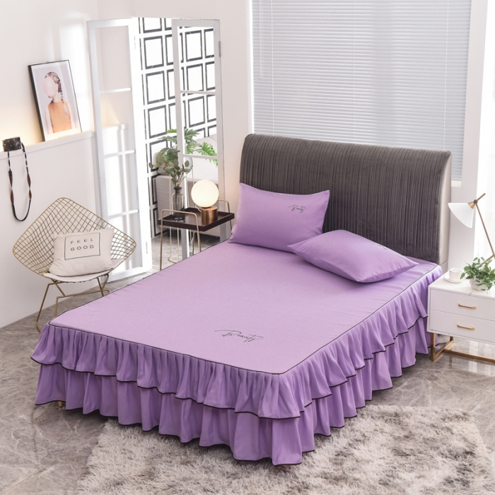 91家纺网 家纺一手货源 找家纺 金米诺 2020新款双层绣花床裙 紫色