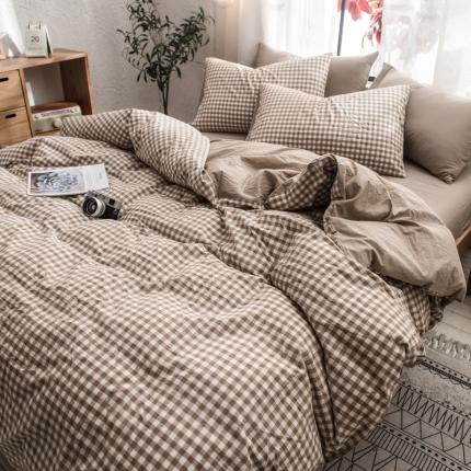 91家纺网 家纺一手货源 找家纺 佳梦达 2020新款色织全棉水洗双拼单被套 米小格