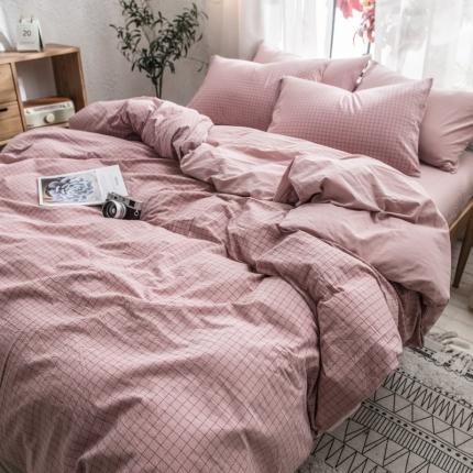 91家纺网 家纺一手货源 找家纺 佳梦达 2020新款色织全棉水洗双拼单被套 粉中格