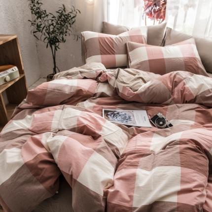 91家纺网 家纺一手货源 找家纺 佳梦达 2020新款色织全棉水洗双拼单被套 蜜粉大格