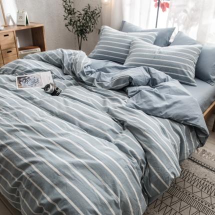 91家纺网 家纺一手货源 找家纺 佳梦达 2020新款色织全棉水洗双拼单被套 浅蓝白条