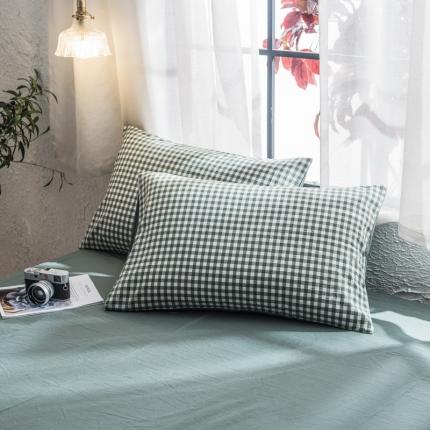 91家纺网 家纺一手货源 找家纺 佳梦达 2020新款色织全棉水洗双拼单枕套 绿小格