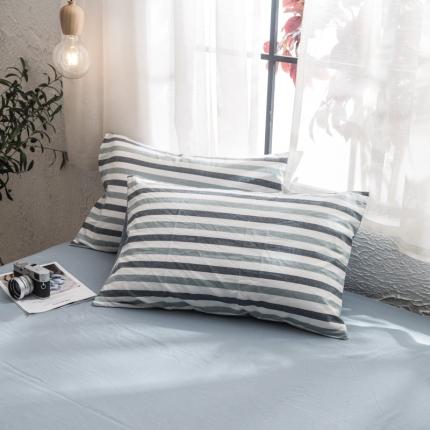 91家纺网 家纺一手货源 找家纺 佳梦达 2020新款色织全棉水洗双拼单枕套 蓝白条纹