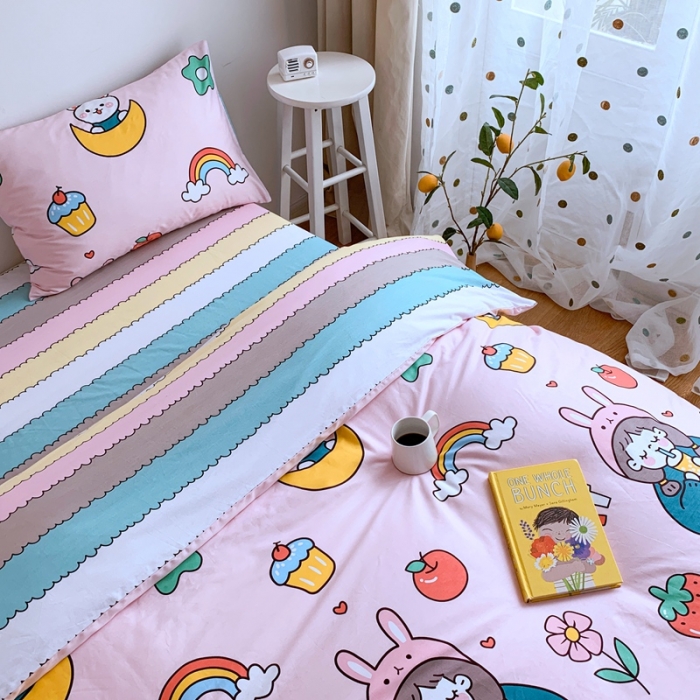 91家纺网 家纺一手货源 找家纺 星期八 2020新款全棉13070亲子四件套系列 彩虹少女