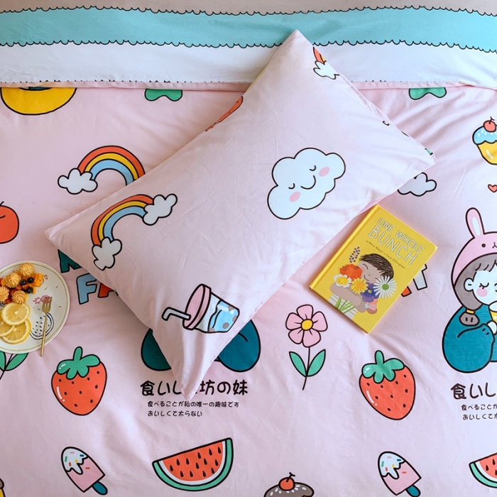 91家纺网 家纺一手货源 找家纺 星期八 2020新款全棉13070亲子四件套系列 彩虹少女