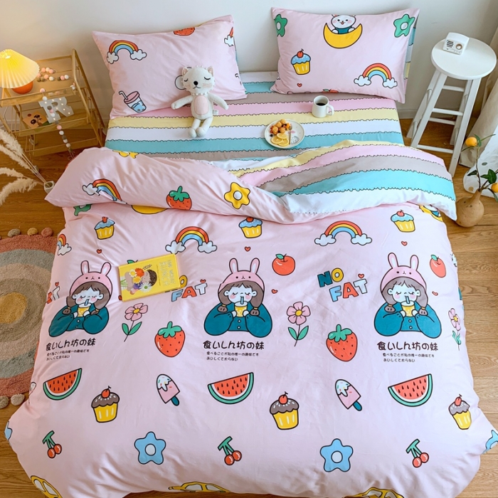 91家纺网 家纺一手货源 找家纺 星期八 2020新款全棉13070亲子四件套系列 彩虹少女