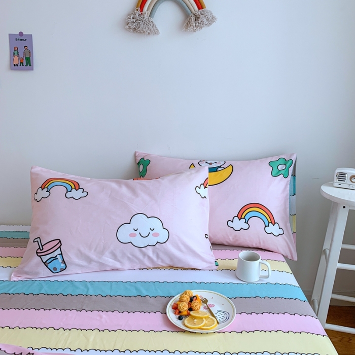 91家纺网 家纺一手货源 找家纺 星期八 2020新款全棉13070亲子四件套系列 彩虹少女