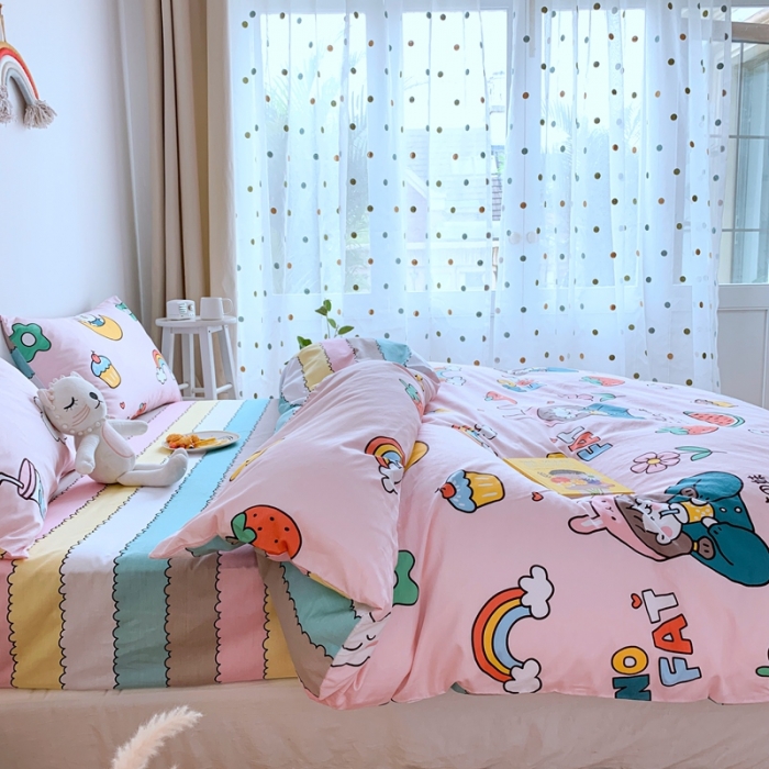 91家纺网 家纺一手货源 找家纺 星期八 2020新款全棉13070亲子四件套系列 彩虹少女