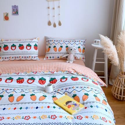 91家纺网 家纺一手货源 找家纺 星期八 2020新款全棉13070亲子四件套系列 草莓萝卜