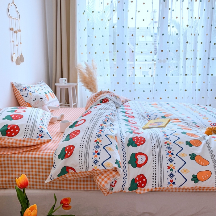 91家纺网 家纺一手货源 找家纺 星期八 2020新款全棉13070亲子四件套系列 草莓萝卜