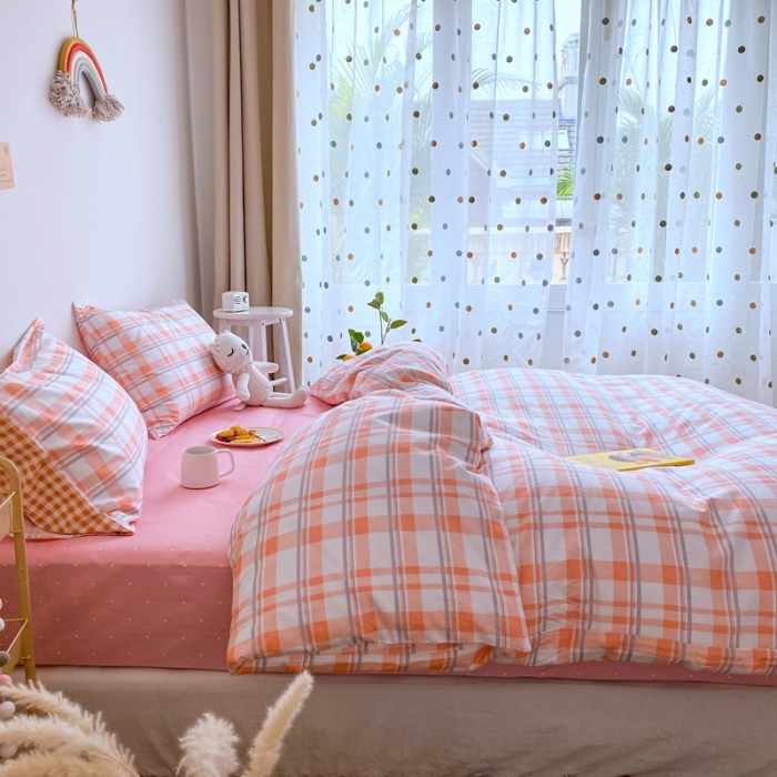 91家纺网 家纺一手货源 找家纺 星期八 2020新款全棉13070亲子四件套系列 粉格