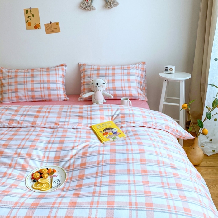 91家纺网 家纺一手货源 找家纺 星期八 2020新款全棉13070亲子四件套系列 粉格