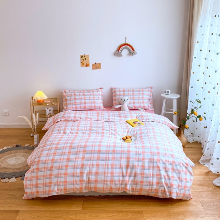 91家纺网 家纺一手货源 找家纺 星期八 2020新款全棉13070亲子四件套系列 粉格