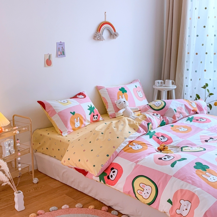 91家纺网 家纺一手货源 找家纺 星期八 2020新款全棉13070亲子四件套系列 格子小可爱