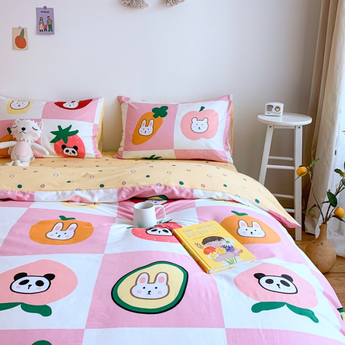 91家纺网 家纺一手货源 找家纺 星期八 2020新款全棉13070亲子四件套系列 格子小可爱