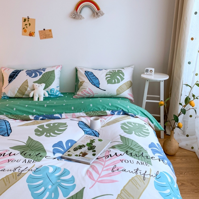 91家纺网 家纺一手货源 找家纺 星期八 2020新款全棉13070亲子四件套系列 龟背绿植