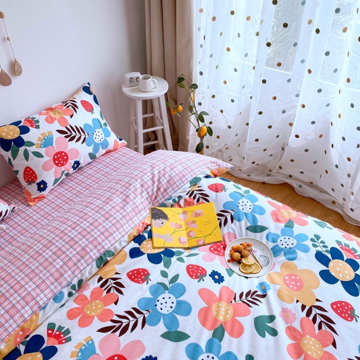 91家纺网 家纺一手货源 找家纺 星期八 2020新款全棉13070亲子四件套系列 花儿朵朵