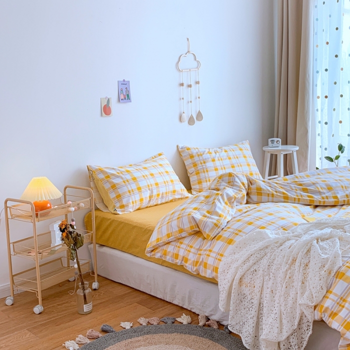 91家纺网 家纺一手货源 找家纺 星期八 2020新款全棉13070亲子四件套系列 黄格