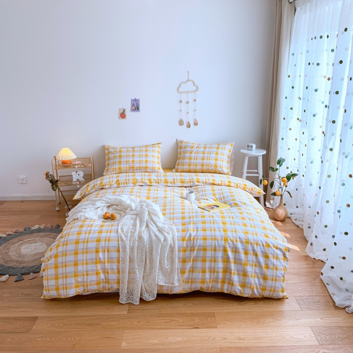 91家纺网 家纺一手货源 找家纺 星期八 2020新款全棉13070亲子四件套系列 黄格