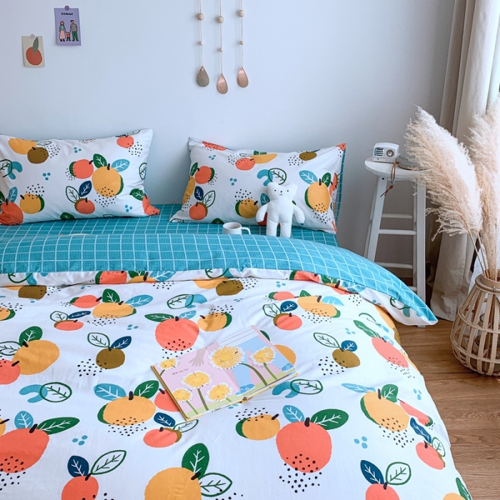 91家纺网 家纺一手货源 找家纺 星期八 2020新款全棉13070亲子四件套系列 橘子