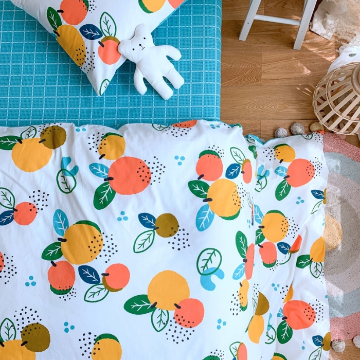 91家纺网 家纺一手货源 找家纺 星期八 2020新款全棉13070亲子四件套系列 橘子