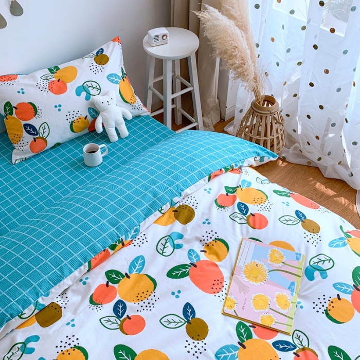 91家纺网 家纺一手货源 找家纺 星期八 2020新款全棉13070亲子四件套系列 橘子