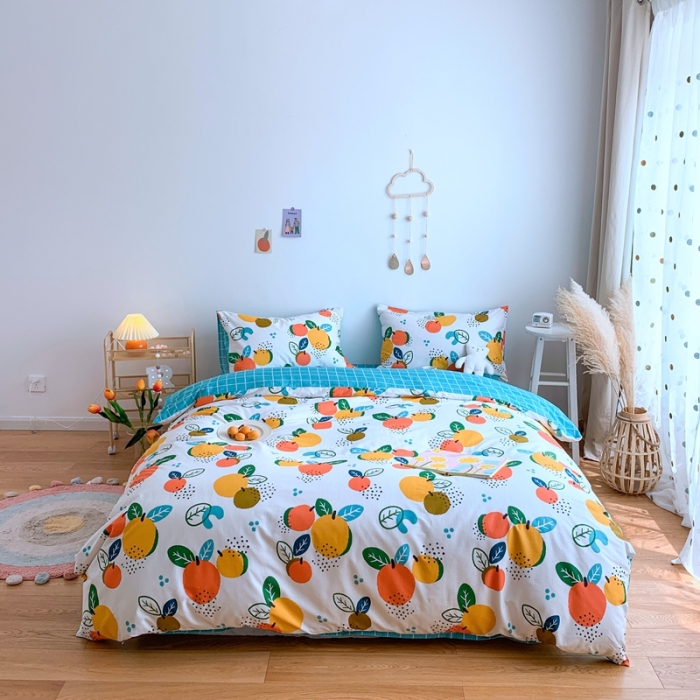 91家纺网 家纺一手货源 找家纺 星期八 2020新款全棉13070亲子四件套系列 橘子