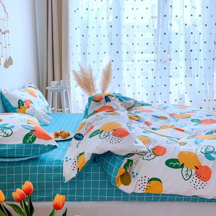 91家纺网 家纺一手货源 找家纺 星期八 2020新款全棉13070亲子四件套系列 橘子