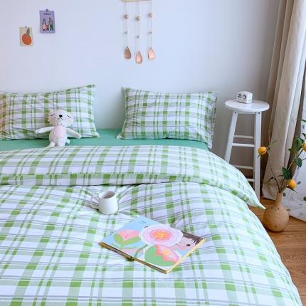 91家纺网 家纺一手货源 找家纺 星期八 2020新款全棉13070亲子四件套系列 绿格