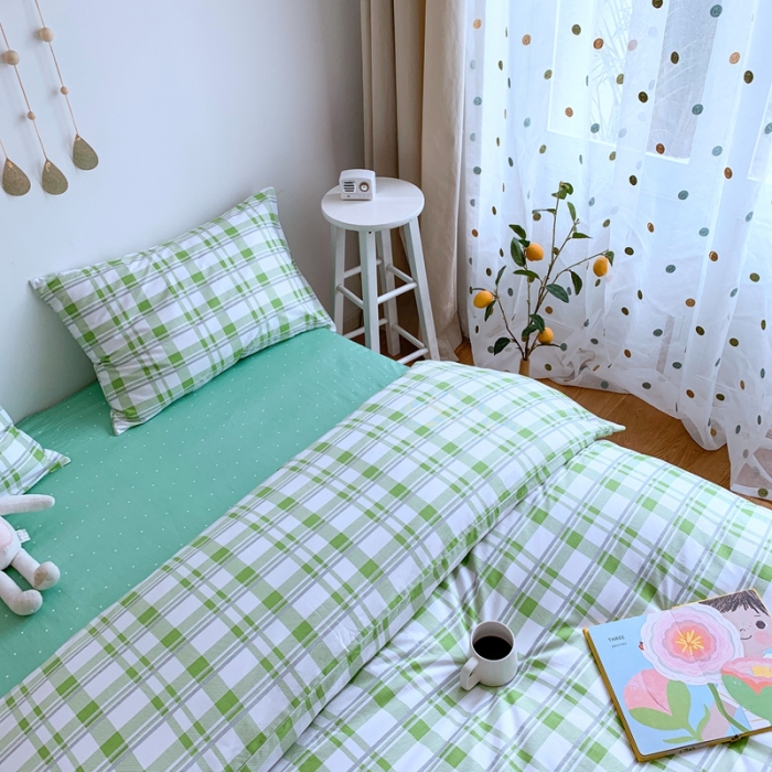 91家纺网 家纺一手货源 找家纺 星期八 2020新款全棉13070亲子四件套系列 绿格