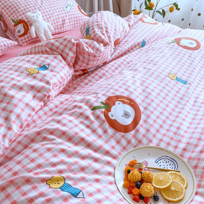 91家纺网 家纺一手货源 找家纺 星期八 2020新款全棉13070亲子四件套系列 苹果熊