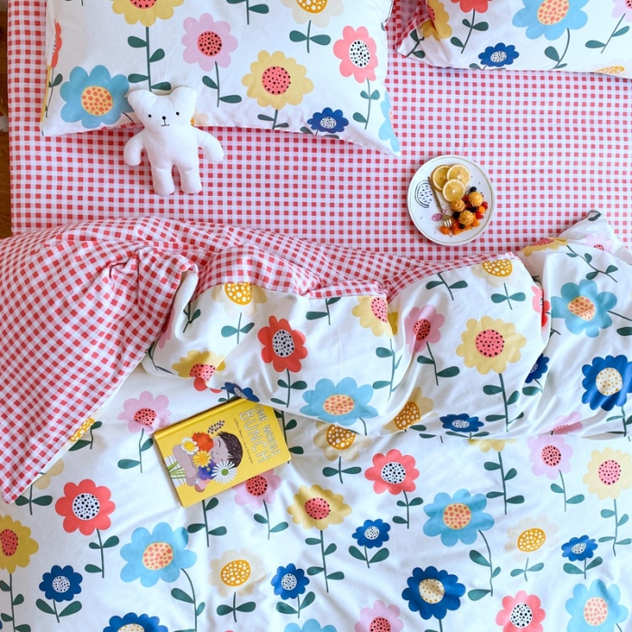 91家纺网 家纺一手货源 找家纺 星期八 2020新款全棉13070亲子四件套系列 太阳小花