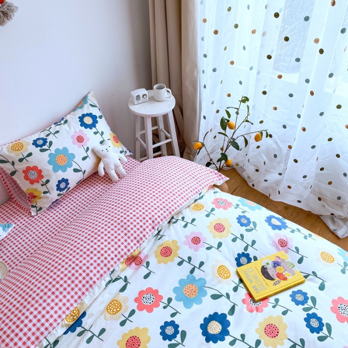 91家纺网 家纺一手货源 找家纺 星期八 2020新款全棉13070亲子四件套系列 太阳小花