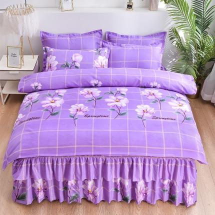 91家纺网 家纺一手货源 找家纺 梦柏 2020新款加厚磨毛四件套小版床裙款夏花红屿