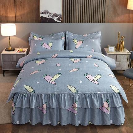 91家纺网 家纺一手货源 找家纺 梦柏 2020新款加厚磨毛四件套小版床裙款夏花红屿