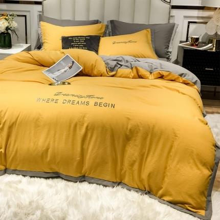 91家纺网 家纺一手货源 找家纺 （总）索飞特 2021春夏新款高密度水洗棉宽边刺绣四件套