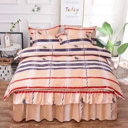 91家纺网 家纺一手货源 找家纺 梦柏 2020新款加厚磨毛四件套小版床裙款 紫色芬芳