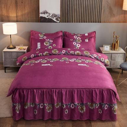 91家纺网 家纺一手货源 找家纺 梦柏 2020新款加厚磨毛四件套小版床裙款炫彩礼物