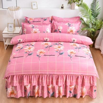 91家纺网 家纺一手货源 找家纺 梦柏 2020新款加厚磨毛四件套小版床裙款 彩蝶飞舞