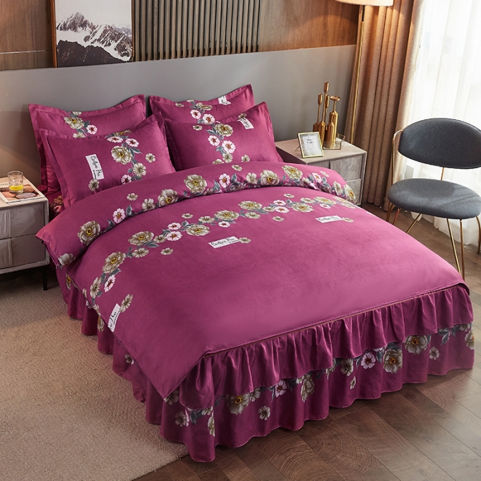 91家纺网 家纺一手货源 找家纺 梦柏 2020新款加厚磨毛四件套小版床裙款 花香丽影