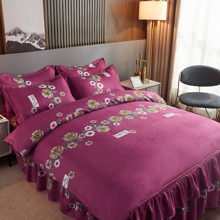 91家纺网 家纺一手货源 找家纺 梦柏 2020新款加厚磨毛四件套小版床裙款 花香丽影