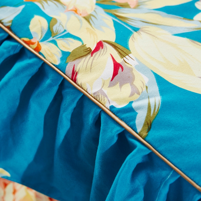 91家纺网 家纺一手货源 找家纺 梦柏 2020新款加厚磨毛四件套小版床裙款 蓝色花语