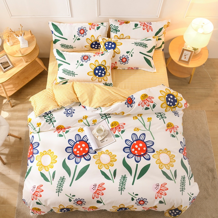 91家纺网 家纺一手货源 找家纺 赫然家纺 新款舒适柔软亲肤爆款芦荟棉四件套货源充足太阳花