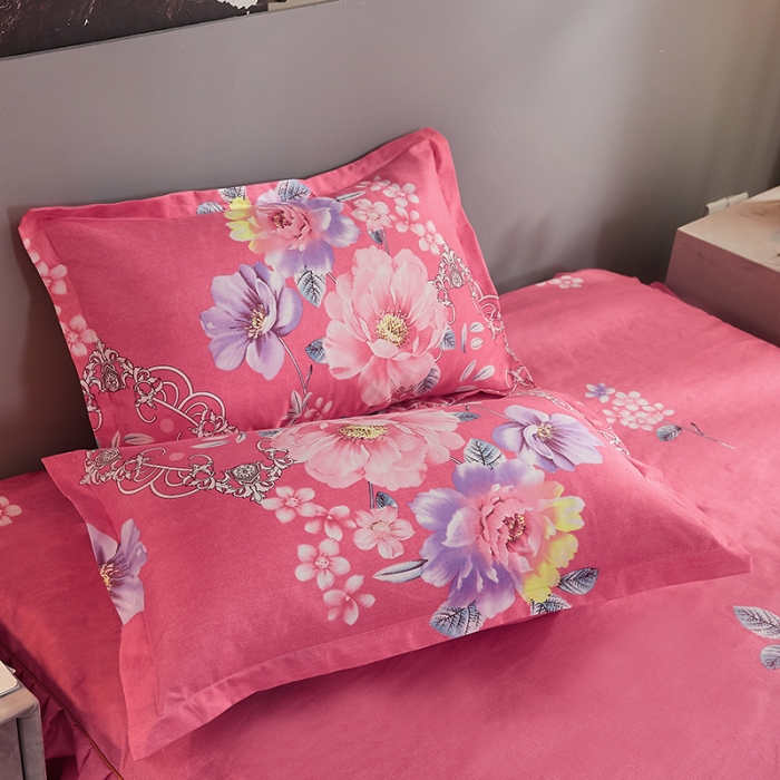 91家纺网 家纺一手货源 找家纺 梦柏 2020新款加厚磨毛四件套小版床裙款 牡丹仙子（粉）