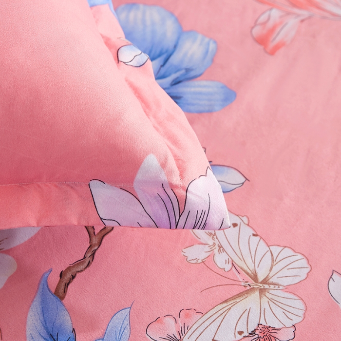 91家纺网 家纺一手货源 找家纺 梦柏 2020新款加厚磨毛四件套小版床裙款 幸福花开（粉）